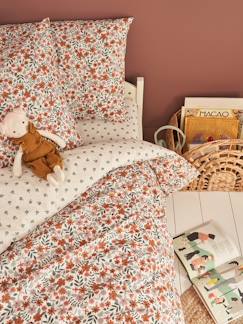 Linge de maison et décoration-Linge de lit enfant-Fourre de duvet-Parure fourre de duvet et taie d'oreiller réversible RETRO FLOWERS, avec coton recyclé