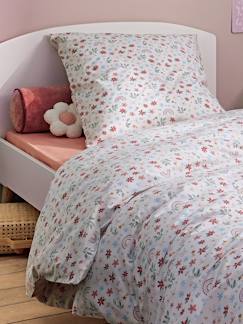 Linge de maison et décoration-Linge de lit enfant-Fourre de duvet-Parure fourre de duvet et taie d'oreiller RAINBOW FLOWERS avec coton recyclé