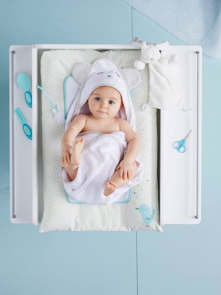 Cape de bain bébé à capuche brodée animaux blanc+bleu+rose 