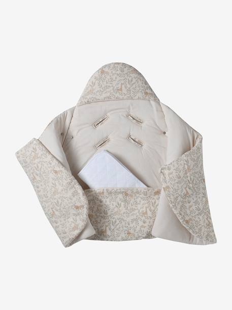 2-in-1 Baby Ausfahrsack/Wickelunterlage, Musselin beige bedruckt+cappuccino+GRÜN+terrakotta+wollweiß 