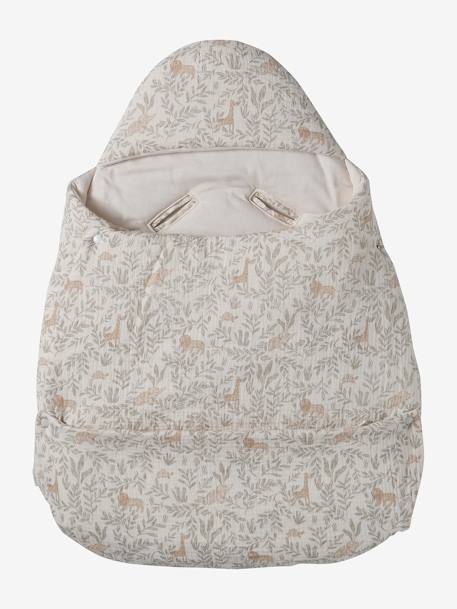 2-in-1 Baby Ausfahrsack/Wickelunterlage, Musselin beige bedruckt+cappuccino+GRÜN+terrakotta+wollweiß 