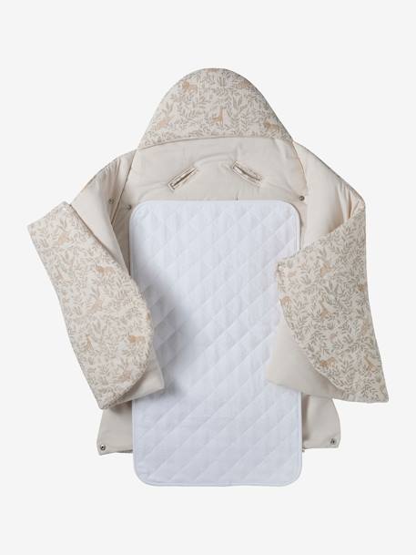 2-in-1 Baby Ausfahrsack/Wickelunterlage, Musselin beige bedruckt+cappuccino+GRÜN+terrakotta+wollweiß 