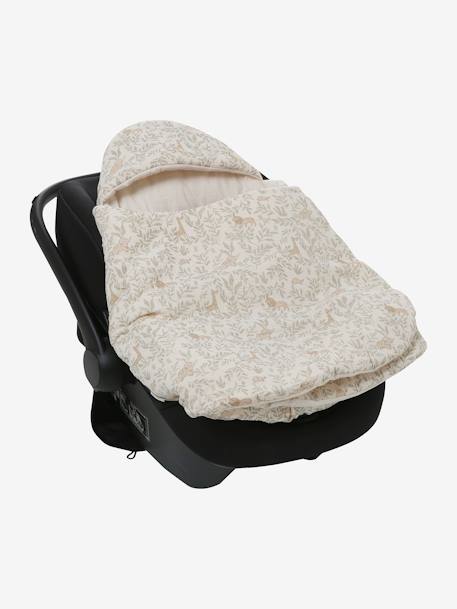2-in-1 Baby Ausfahrsack/Wickelunterlage, Musselin beige bedruckt+cappuccino+GRÜN+terrakotta+wollweiß 