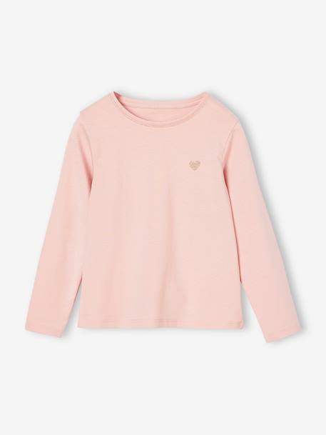 Mädchen Shirt mit Glitzerherz und Recycling-Baumwolle BASIC anthrazit+koralle+pudrig rosa+smaragdgrün+wollweiß 