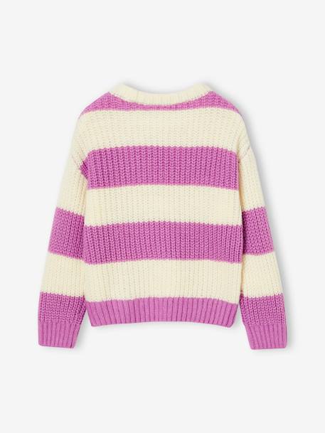 Pull à larges rayures fille écru 