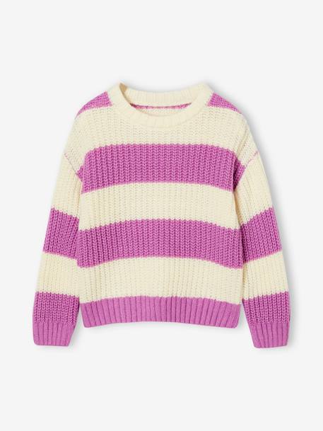 Pull à larges rayures fille écru 