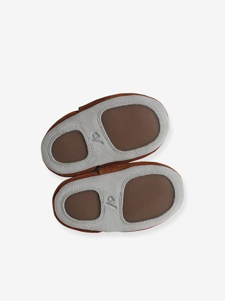 Chaussons élastiqués en cuir souple bébé lot marron+marron imprimé+vert imprimé 