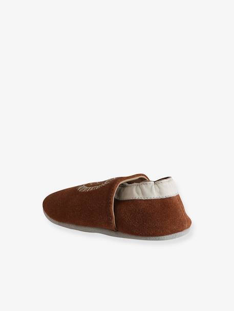 Chaussons élastiqués en cuir souple bébé lot marron+marron imprimé+vert imprimé 