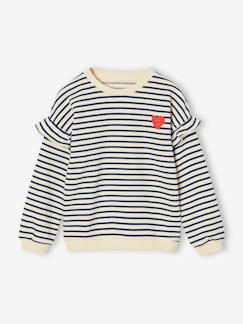 Fille-Pull, gilet, sweat-Sweat fille rayé manches à volants
