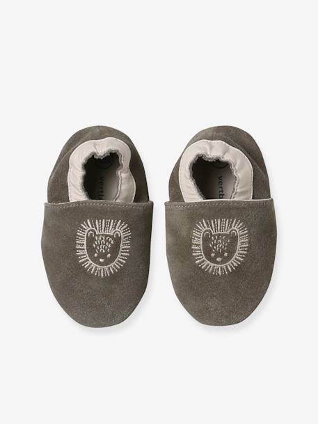 Chaussons élastiqués en cuir souple bébé lot marron+marron imprimé+vert imprimé 