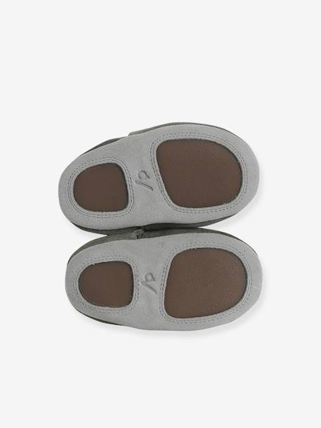 Chaussons élastiqués en cuir souple bébé lot marron+marron imprimé+vert imprimé 