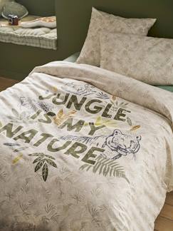 Linge de maison et décoration-Linge de lit enfant-Fourre de duvet-Parure fourre de duvet + taie oreiller enfant GREEN JUNGLE, avec coton recyclé