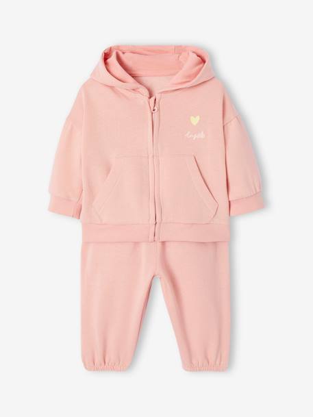 Ensemble sport sweat à capuche zippé + jogging bébé rose pâle 