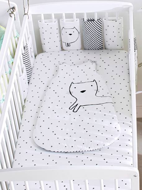 Lot de 2 draps-housses bébé en jersey extensible imprimé étoiles Gris chiné/blanc 