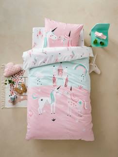 Arc-en-ciel-Linge de maison et décoration-Linge de lit enfant-Parure Fourre de duvet+ taie d'oreiller fille LICORNES MAGIQUES