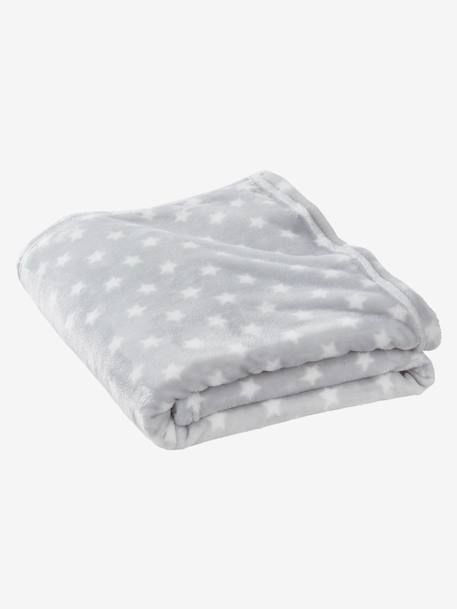 Couverture enfant microfibre imprimée étoiles GRIS CLAIR IMPRIME+MARINE GRISE IMPRIME 