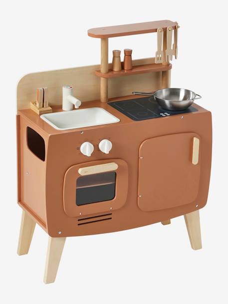 Cuisinette en bois FSC® et métal blanc+caramel 