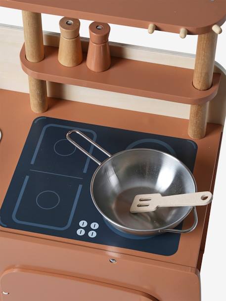 Cuisinette en bois FSC® et métal blanc+caramel 