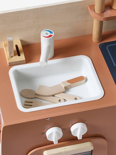 Cuisinette en bois FSC® et métal blanc+caramel 