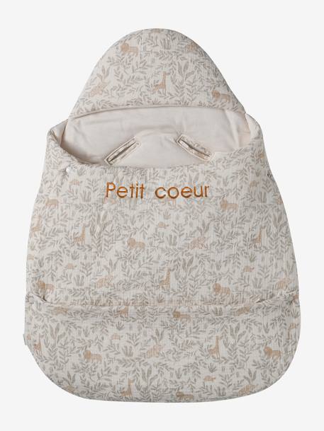 2-in-1 Baby Ausfahrsack/Wickelunterlage, Musselin beige bedruckt+cappuccino+GRÜN+terrakotta+wollweiß 