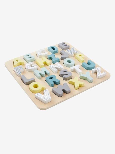 Buchstaben-Puzzle aus FSC® Holz mehrfarbig+rosa 