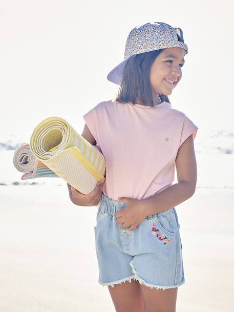 Mädchen T-Shirt BASICS Oeko-Tex aqua+bonbon rosa+ecru+marine 