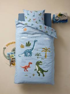 Linge de maison et décoration-Linge de lit enfant-Fourre de duvet-Parure fourre de duvet + taie d'oreiller enfant avec coton recyclé DINO FRIENDS
