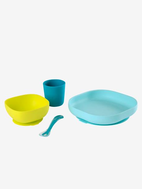 Set vaisselle 4 pièces silicone BEABA bleu+EUCALYPTUS+jaune+jungle+NIGHT BLUE+rose 