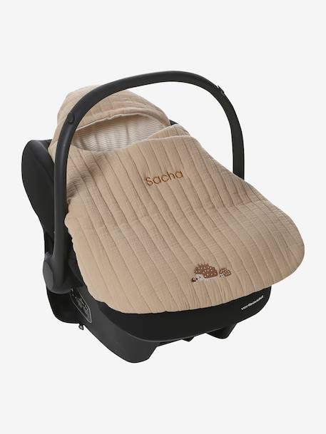 2-in-1 Baby Ausfahrsack/Wickelunterlage, Musselin beige bedruckt+cappuccino+GRÜN+terrakotta+wollweiß 