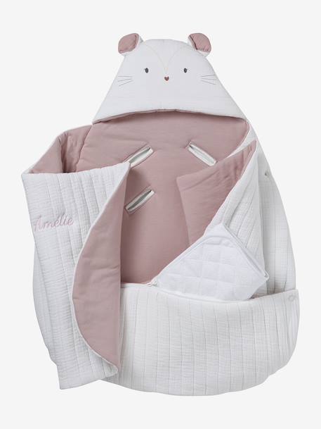 2-in-1 Baby Ausfahrsack/Wickelunterlage, Musselin beige bedruckt+cappuccino+GRÜN+terrakotta+wollweiß 