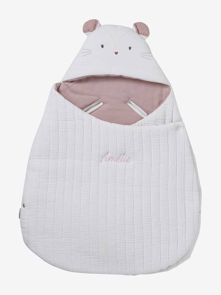 2-in-1 Baby Ausfahrsack/Wickelunterlage, Musselin beige bedruckt+cappuccino+GRÜN+terrakotta+wollweiß 