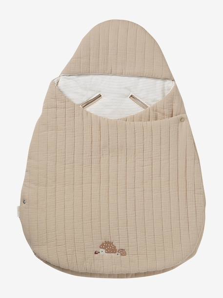 2-in-1 Baby Ausfahrsack/Wickelunterlage, Musselin beige bedruckt+cappuccino+GRÜN+terrakotta+wollweiß 