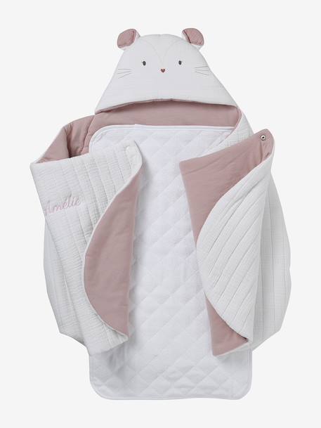 2-in-1 Baby Ausfahrsack/Wickelunterlage, Musselin beige bedruckt+cappuccino+GRÜN+terrakotta+wollweiß 