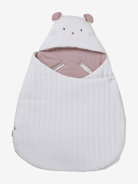 2-in-1 Baby Ausfahrsack/Wickelunterlage, Musselin beige bedruckt+cappuccino+GRÜN+terrakotta+wollweiß 