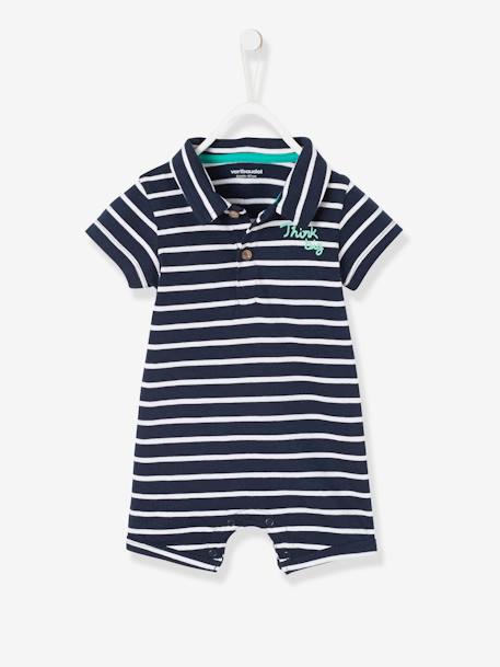 Kurzoverall Baby Jungen, Polokragen karamell gestreift+MARINE/WEISS 