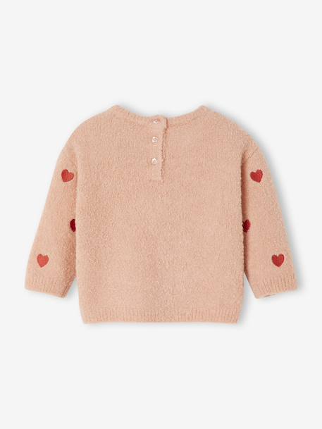 Pull bébé brodé petits coeurs rose poudré 