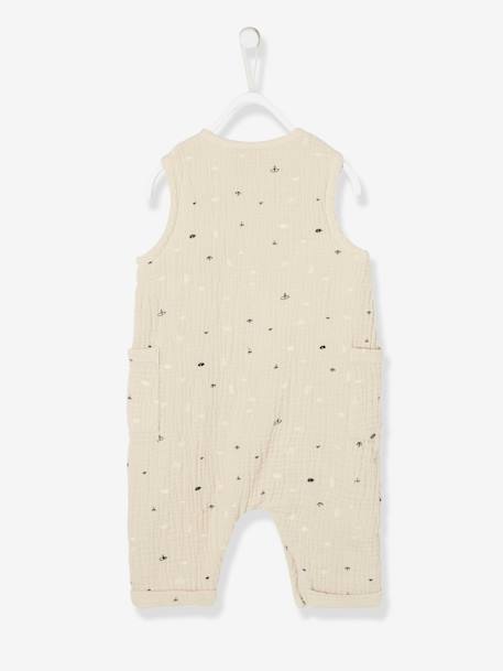 Combinaison bébé naissance garçon en gaze de coton brodée beige+jaune pâle 