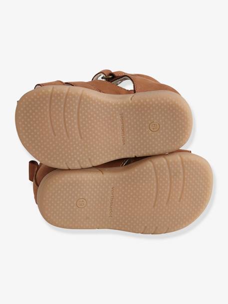 Lauflern-Sandalen für Baby Jungen, Leder braun+marine+sandfarben 