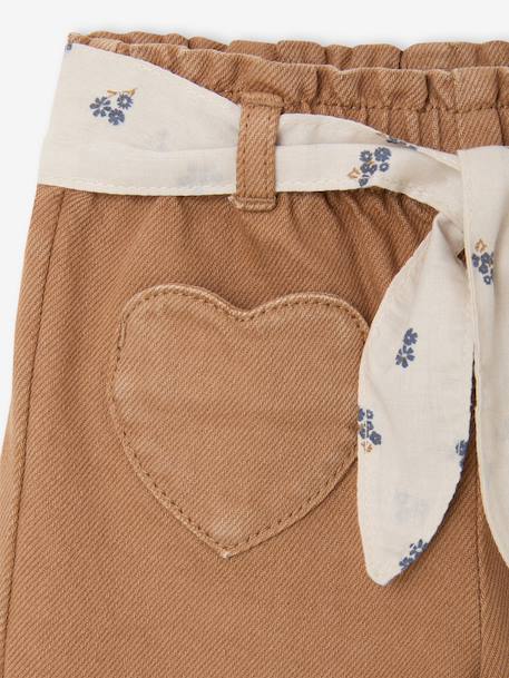 Weite Mädchen Baby Hose mit Dehnbund und Stoffgürtel dunkelviolett+karamell 