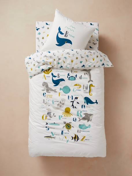 Set aus Bett- und Kissenbezug ,,Meerestiere' WOLLWEISS 