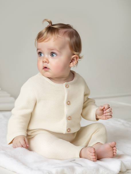 Baby Strickjacke aus Baumwolle BASIC beige meliert+marine+wollweiß 