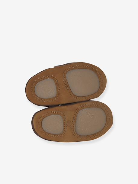 Chaussons élastiqués en cuir souple bébé lot marron+marron imprimé+vert imprimé 