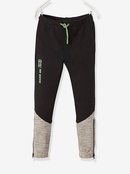 Pantalon de sport garçon en matière technique détails fluo NOIR 