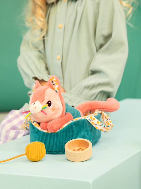Plüschkatze mit Korb S JEANNE LILLIPUTIENS blau+rosa 
