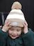 Ensemble rayé bonnet péruvien, snood et moufles bébé rayé beige 