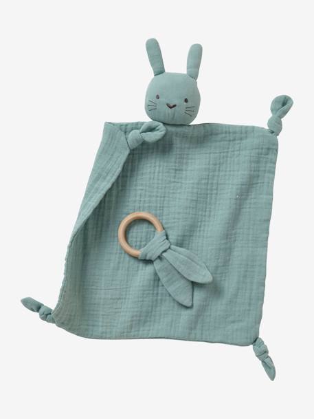 Baby Geschenk-Set: Schmusetuch & Greifling, personalisierbar grün+rosa+senfgelb 