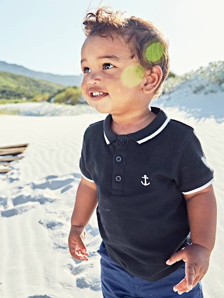 Jungen Baby Poloshirt mit Stickerei, personalisierbar Oeko-Tex marine 