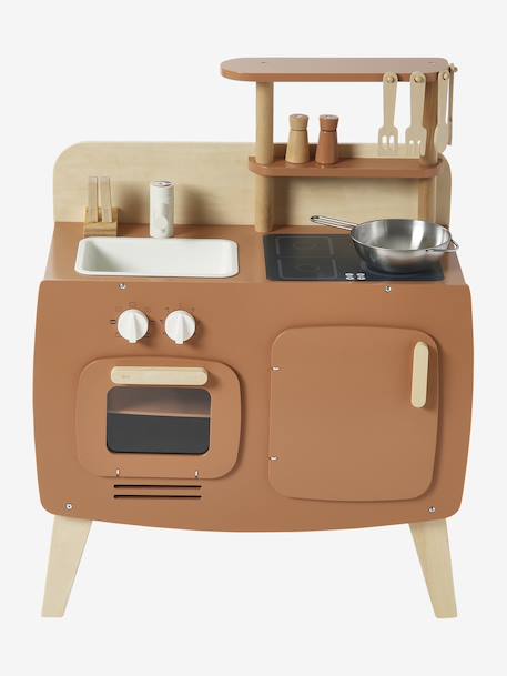 Cuisinette en bois FSC® et métal blanc+caramel 
