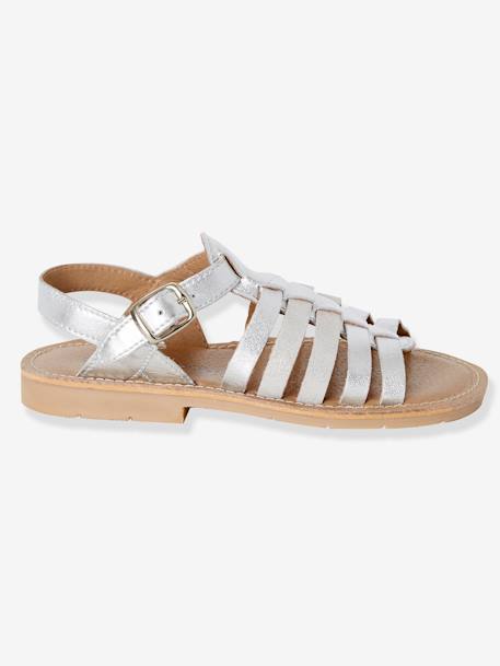 Sandales fille en cuir Col. argent 