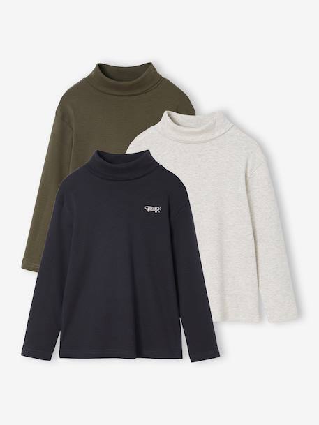 3er-Pack Jungen Rollkragenshirts BASIC blau mehrfarbig+khaki+pack hellgrau meliert 